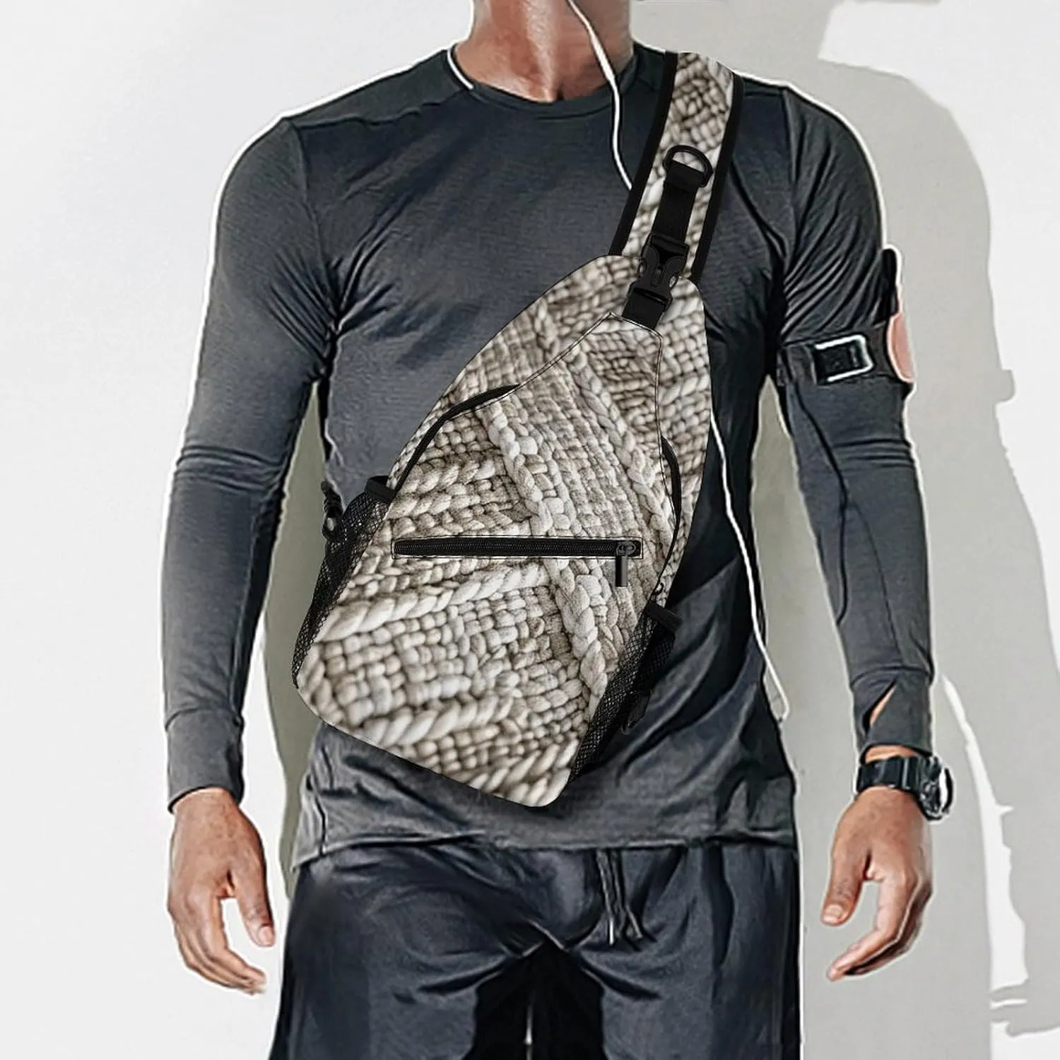 Sling Backpack Crossbody for Man Woman Beige Texture Picture Cross Body Adjustable Chest Bag