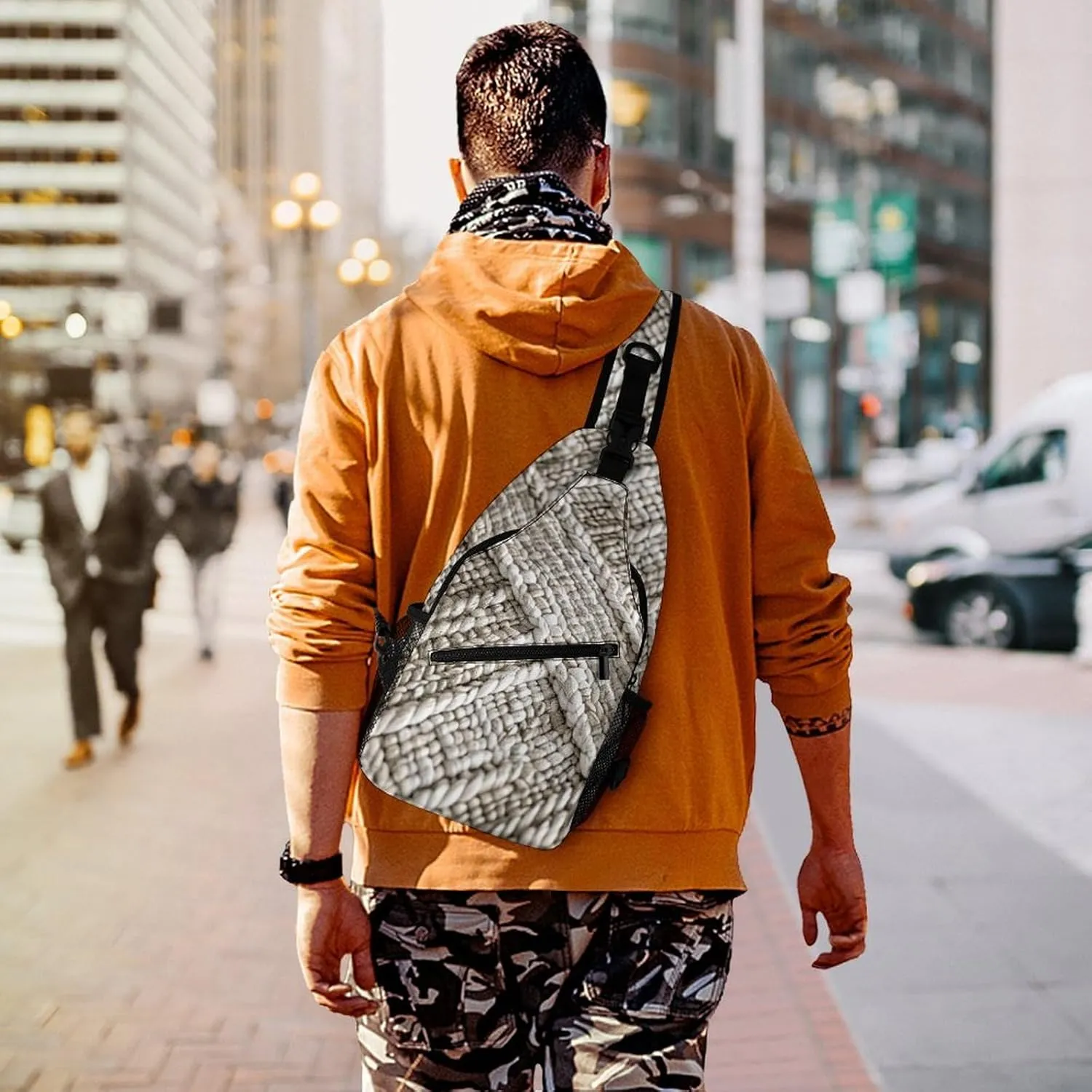 Sling Backpack Crossbody for Man Woman Beige Texture Picture Cross Body Adjustable Chest Bag