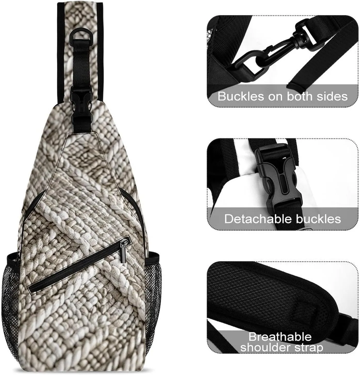 Sling Backpack Crossbody for Man Woman Beige Texture Picture Cross Body Adjustable Chest Bag