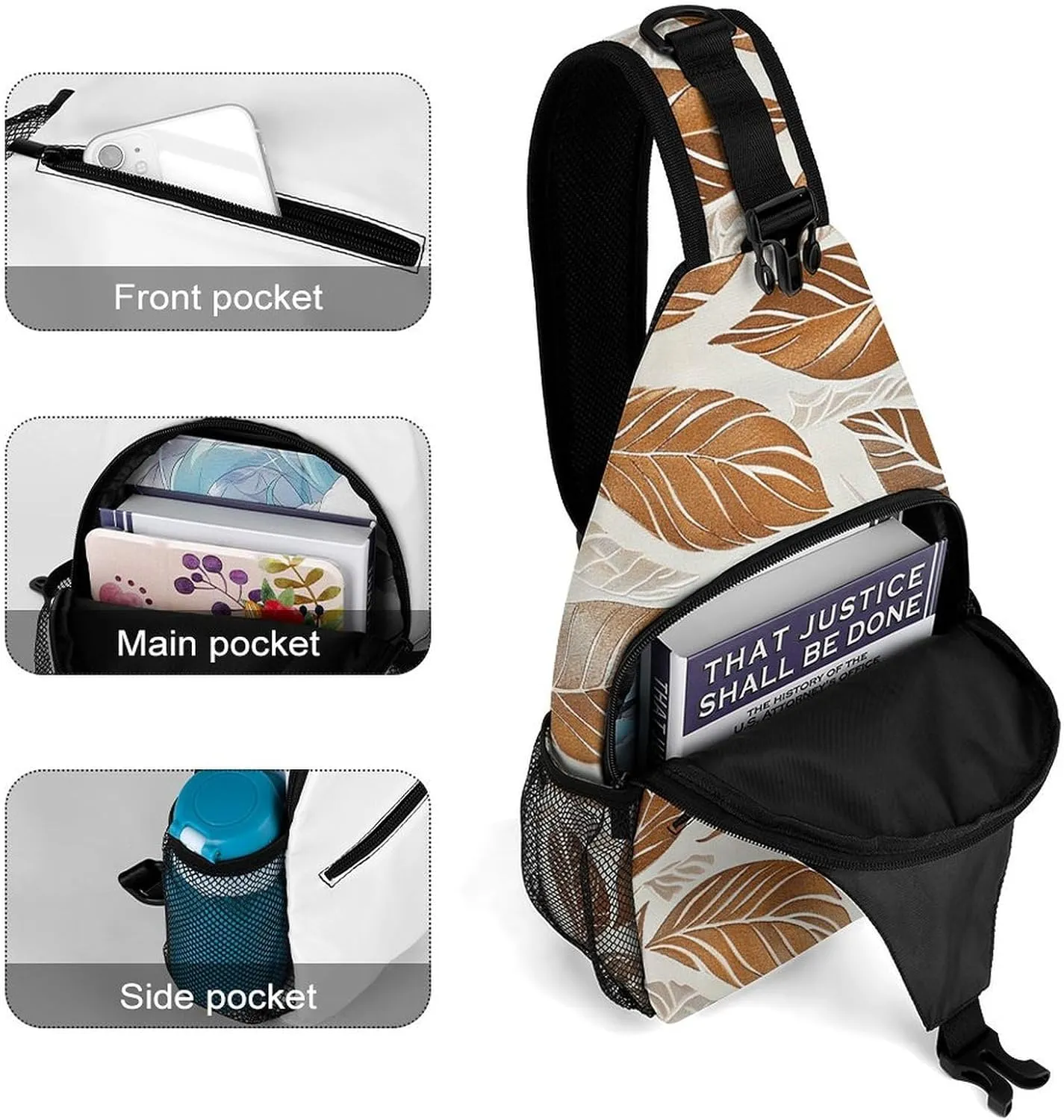 Sling Backpack Crossbody for Man Woman Copper And Brown Cross Body Adjustable Chest Bag