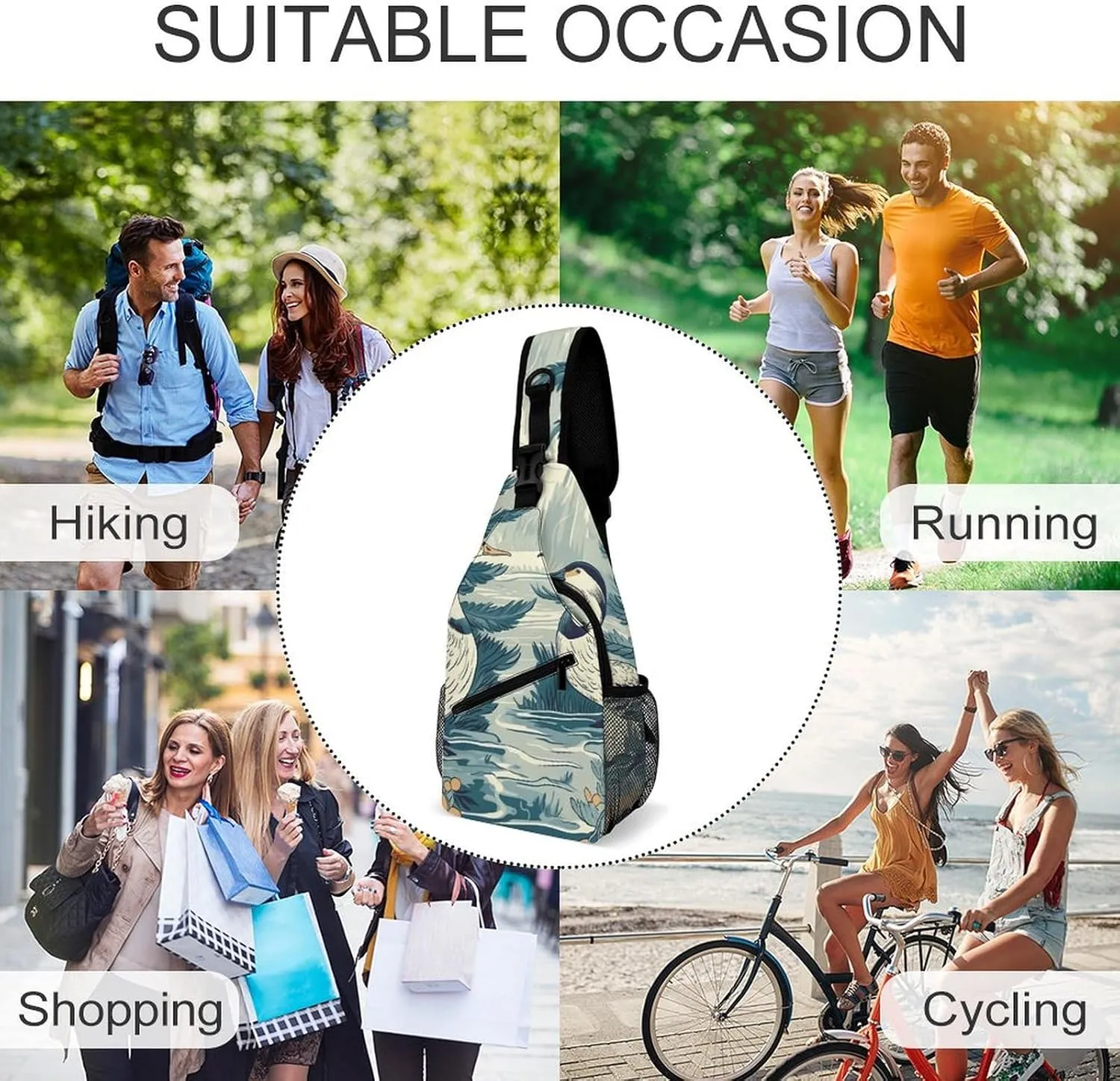 Sling Backpack Crossbody for Man Woman Duck in The Woods Cross Body Adjustable Chest Bag