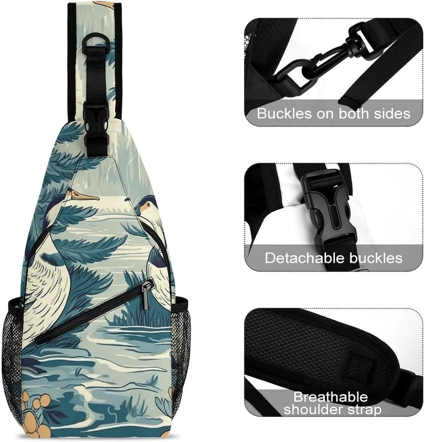 Sling Backpack Crossbody for Man Woman Duck in The Woods Cross Body Adjustable Chest Bag