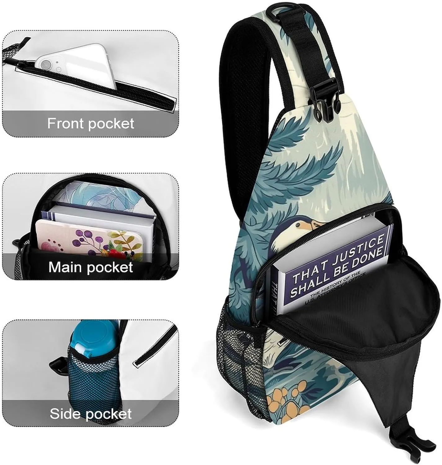 Sling Backpack Crossbody for Man Woman Duck in The Woods Cross Body Adjustable Chest Bag