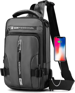 Sling Backpack Crossbody Shoulder Chest Bag for Men Women Travel Hiking Daypack with USB Cable