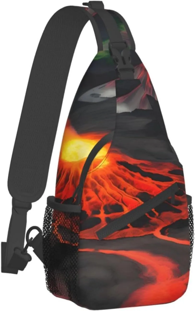 Sling Backpack,Men Cross Chest Bag Diagonally,Durable Adjustable Outdoor Cycling Travel Bag,Kilauea Volcanos Print