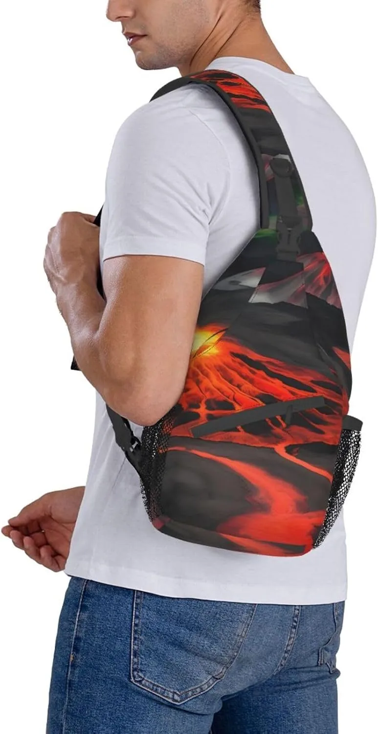 Sling Backpack,Men Cross Chest Bag Diagonally,Durable Adjustable Outdoor Cycling Travel Bag,Kilauea Volcanos Print