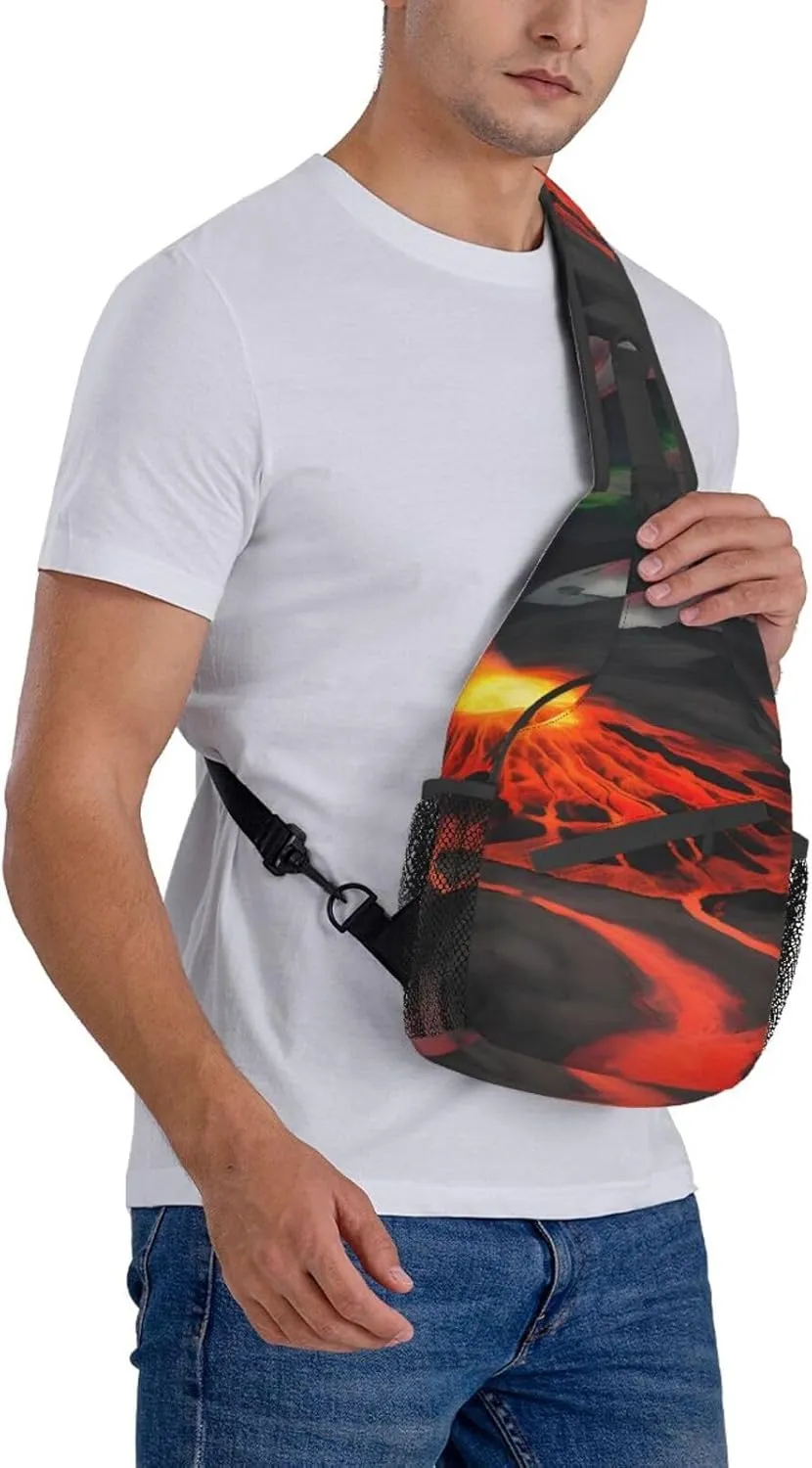 Sling Backpack,Men Cross Chest Bag Diagonally,Durable Adjustable Outdoor Cycling Travel Bag,Kilauea Volcanos Print