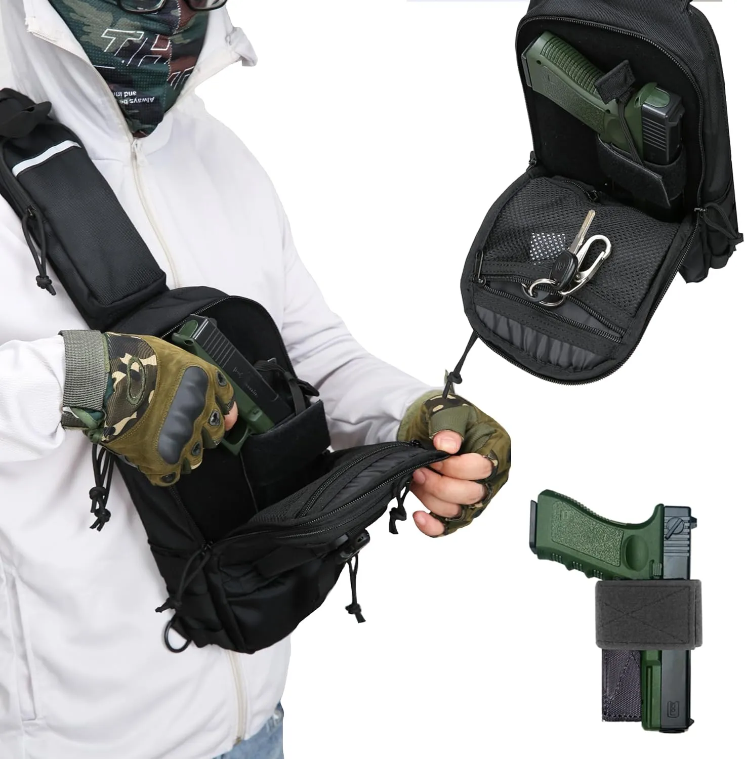 Sling Backpak Tactical Chest Pistol Bag Shoulder Bags Crossbody Sling Backpack Holster Bag for Concealed Carry