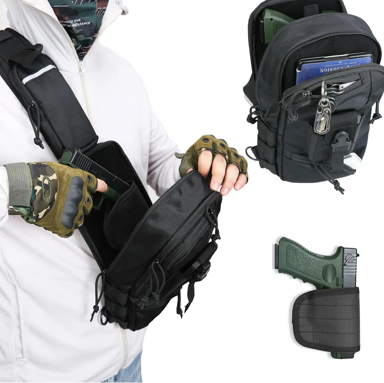 Sling Backpak Tactical Chest Pistol Bag Shoulder Bags Crossbody Sling Backpack Holster Bag for Concealed Carry