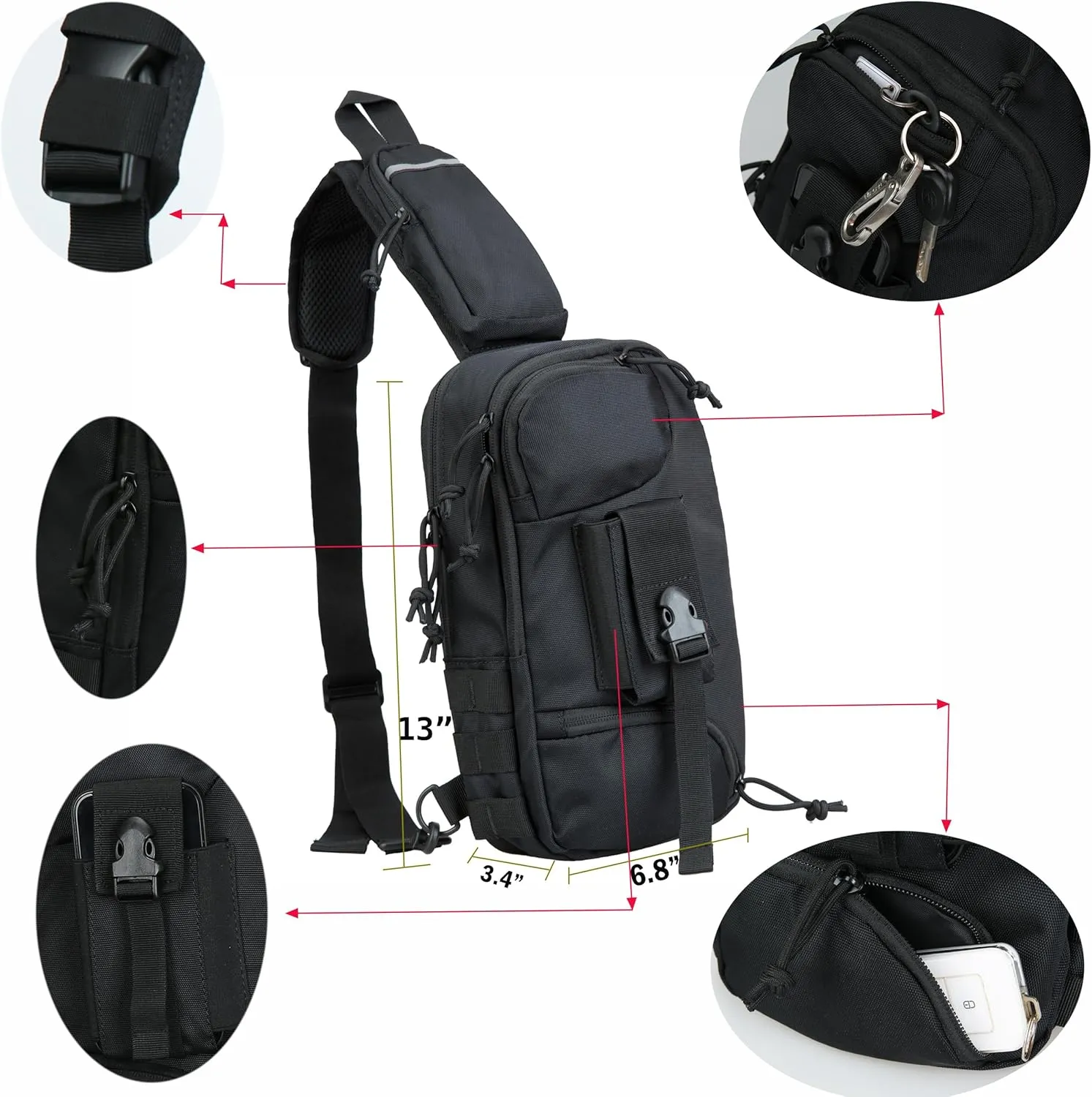 Sling Backpak Tactical Chest Pistol Bag Shoulder Bags Crossbody Sling Backpack Holster Bag for Concealed Carry