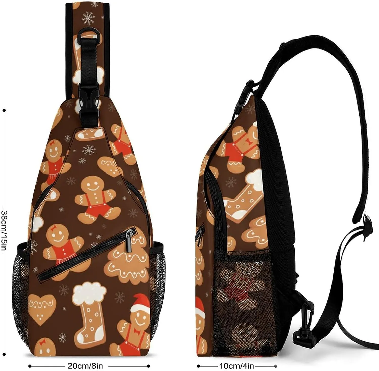 Sling Bag Christmas Gingerbread Cookies Crossbody Shoulder Backpack Boot Snow Tree Adjustable Lightweight Travel Hiking Chest Bag for Men Women