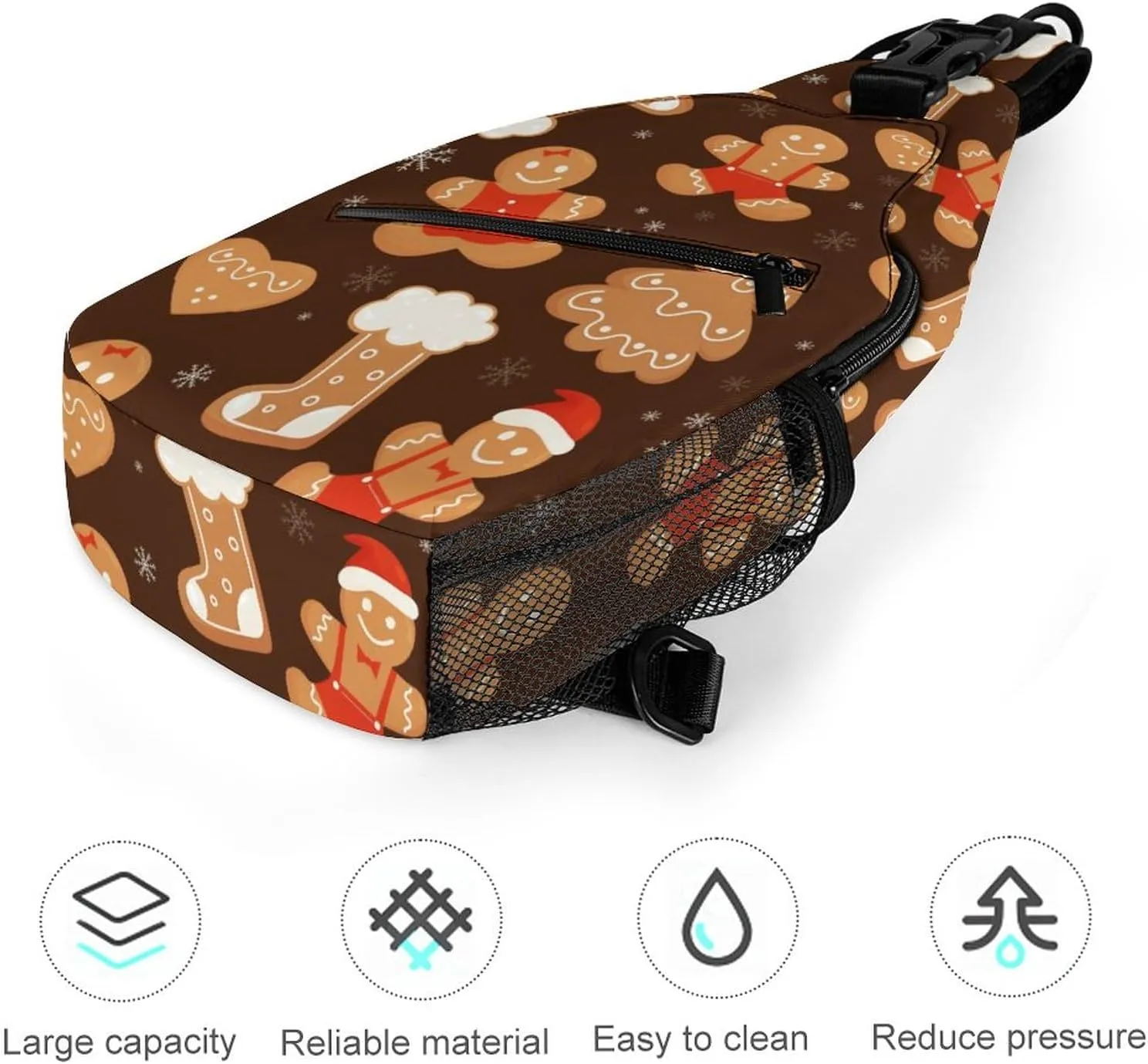 Sling Bag Christmas Gingerbread Cookies Crossbody Shoulder Backpack Boot Snow Tree Adjustable Lightweight Travel Hiking Chest Bag for Men Women