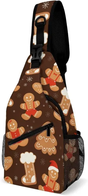 Sling Bag Christmas Gingerbread Cookies Crossbody Shoulder Backpack Boot Snow Tree Adjustable Lightweight Travel Hiking Chest Bag for Men Women