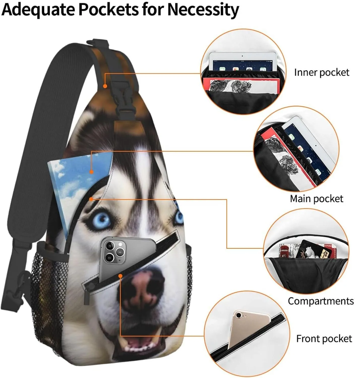 Sling Bag Crossbody Sling Backpack for Men Women Stupid Husky Dog Cross Chest Bag Travel Hiking Daypack
