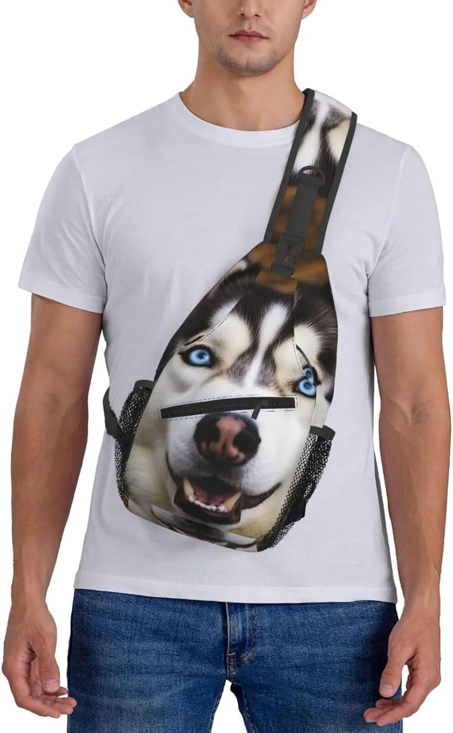 Sling Bag Crossbody Sling Backpack for Men Women Stupid Husky Dog Cross Chest Bag Travel Hiking Daypack