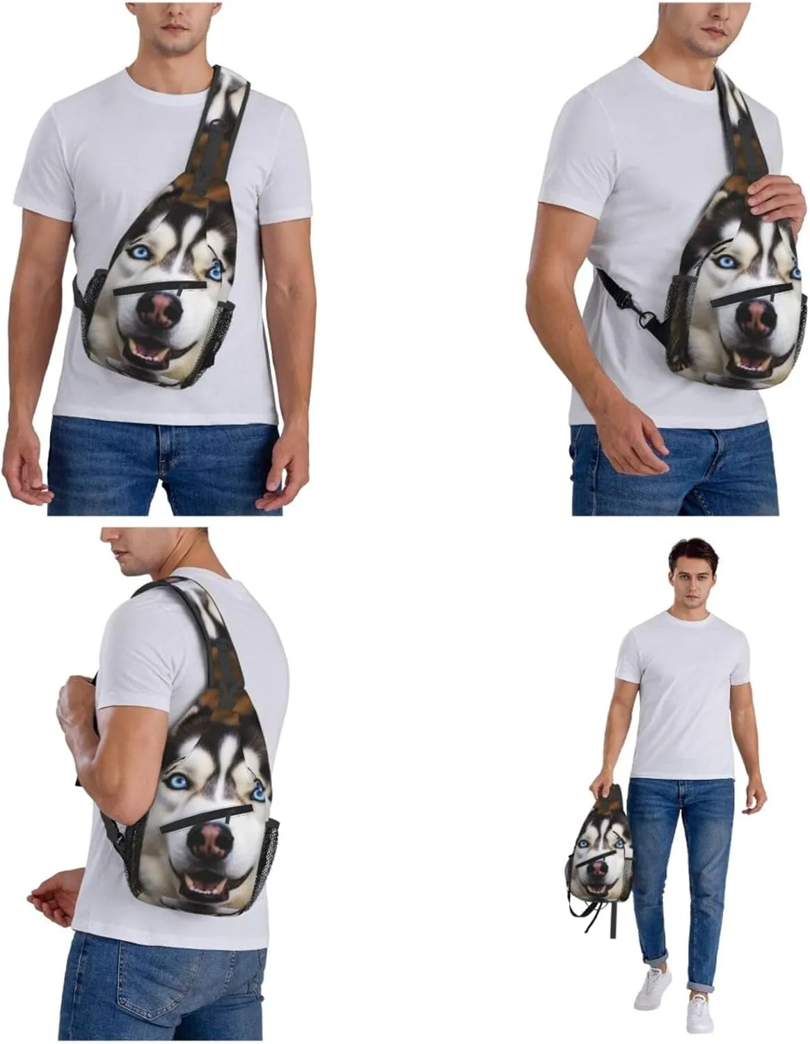 Sling Bag Crossbody Sling Backpack for Men Women Stupid Husky Dog Cross Chest Bag Travel Hiking Daypack
