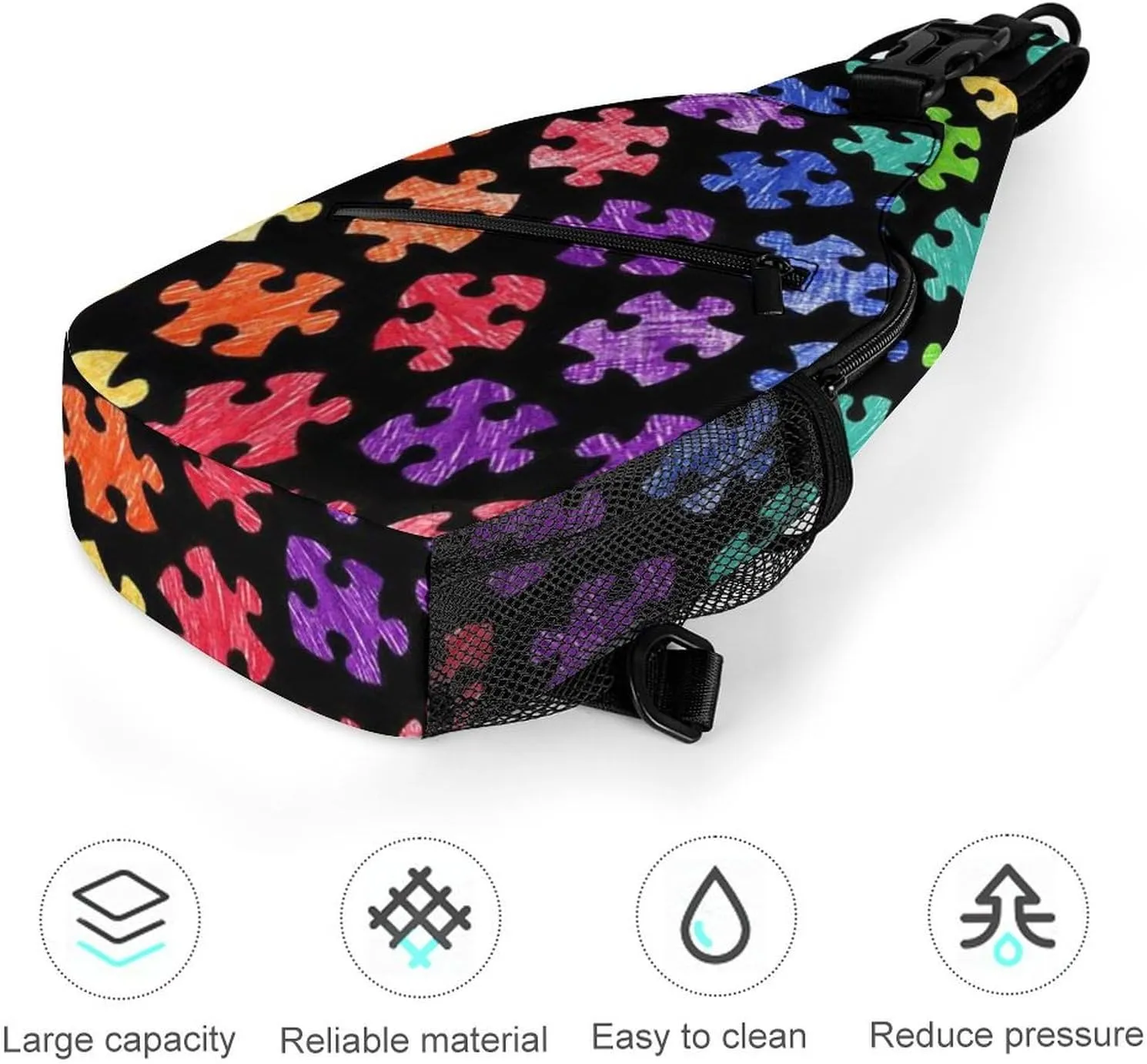 Sling Bag Crossbody Sling Backpack for Women Men Travel Hiking Daypack Chest Shoulder Bag (for Colorful Autism Awareness Pattern)