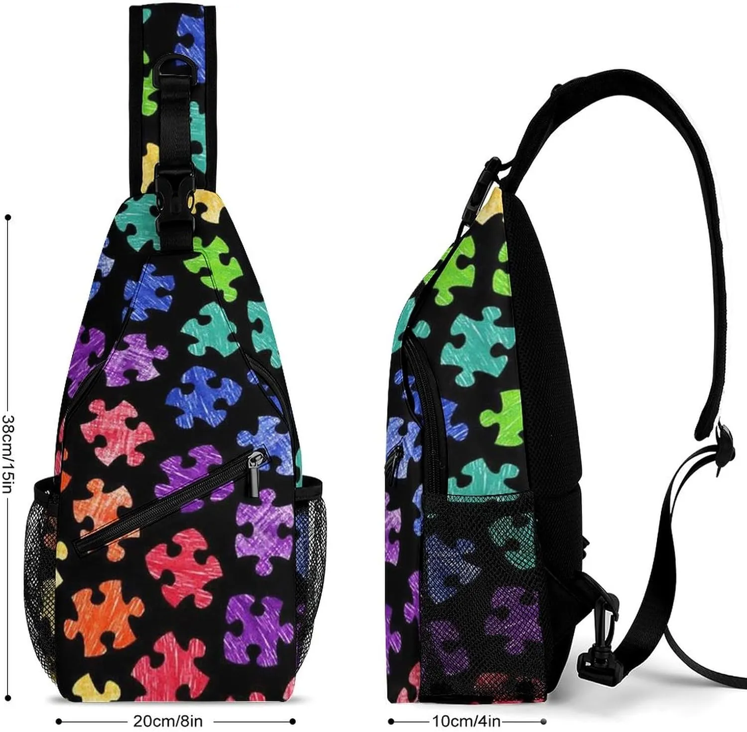 Sling Bag Crossbody Sling Backpack for Women Men Travel Hiking Daypack Chest Shoulder Bag (for Colorful Autism Awareness Pattern)