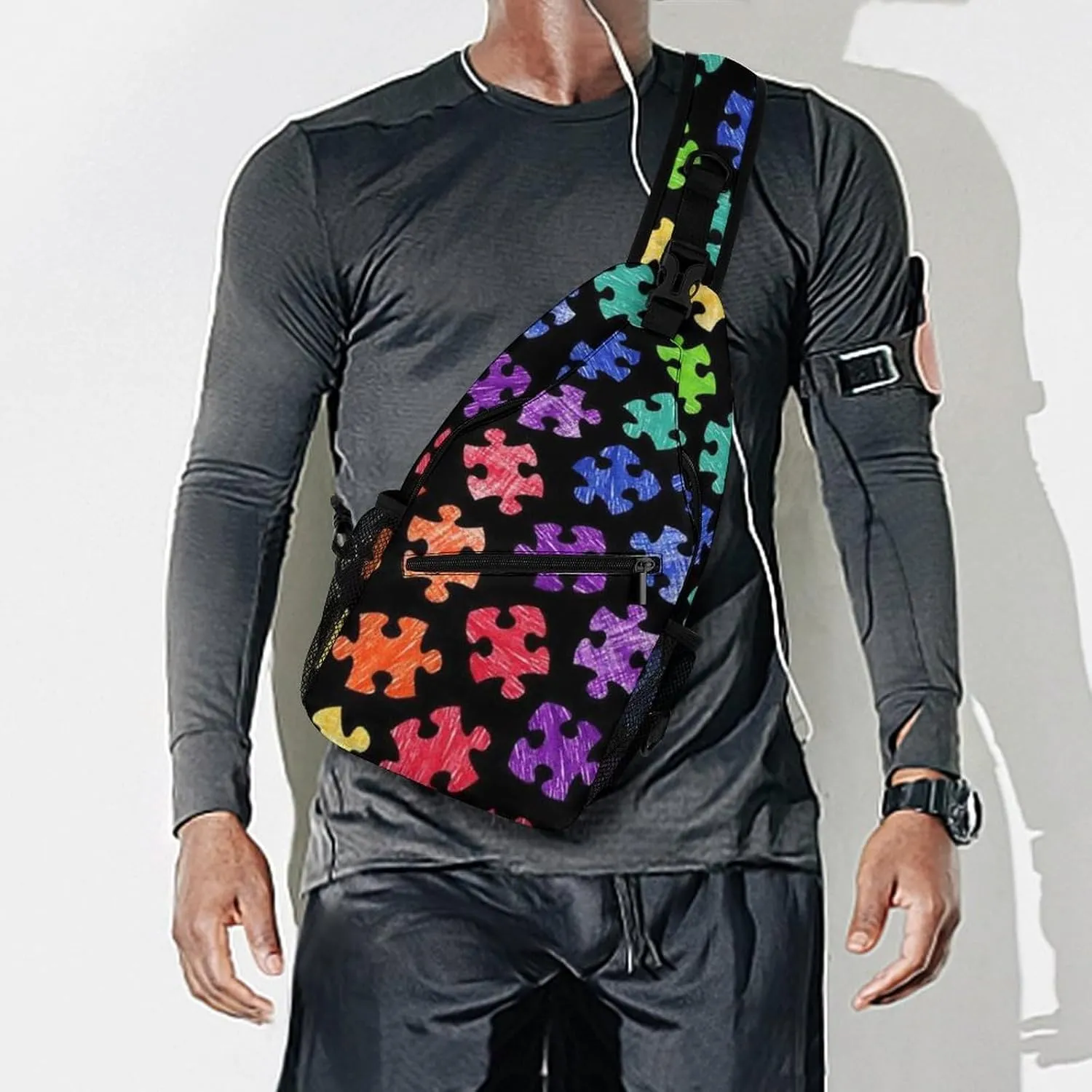 Sling Bag Crossbody Sling Backpack for Women Men Travel Hiking Daypack Chest Shoulder Bag (for Colorful Autism Awareness Pattern)