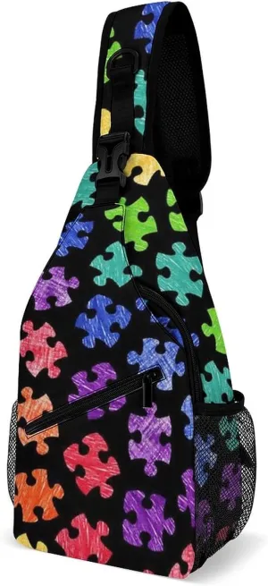 Sling Bag Crossbody Sling Backpack for Women Men Travel Hiking Daypack Chest Shoulder Bag (for Colorful Autism Awareness Pattern)