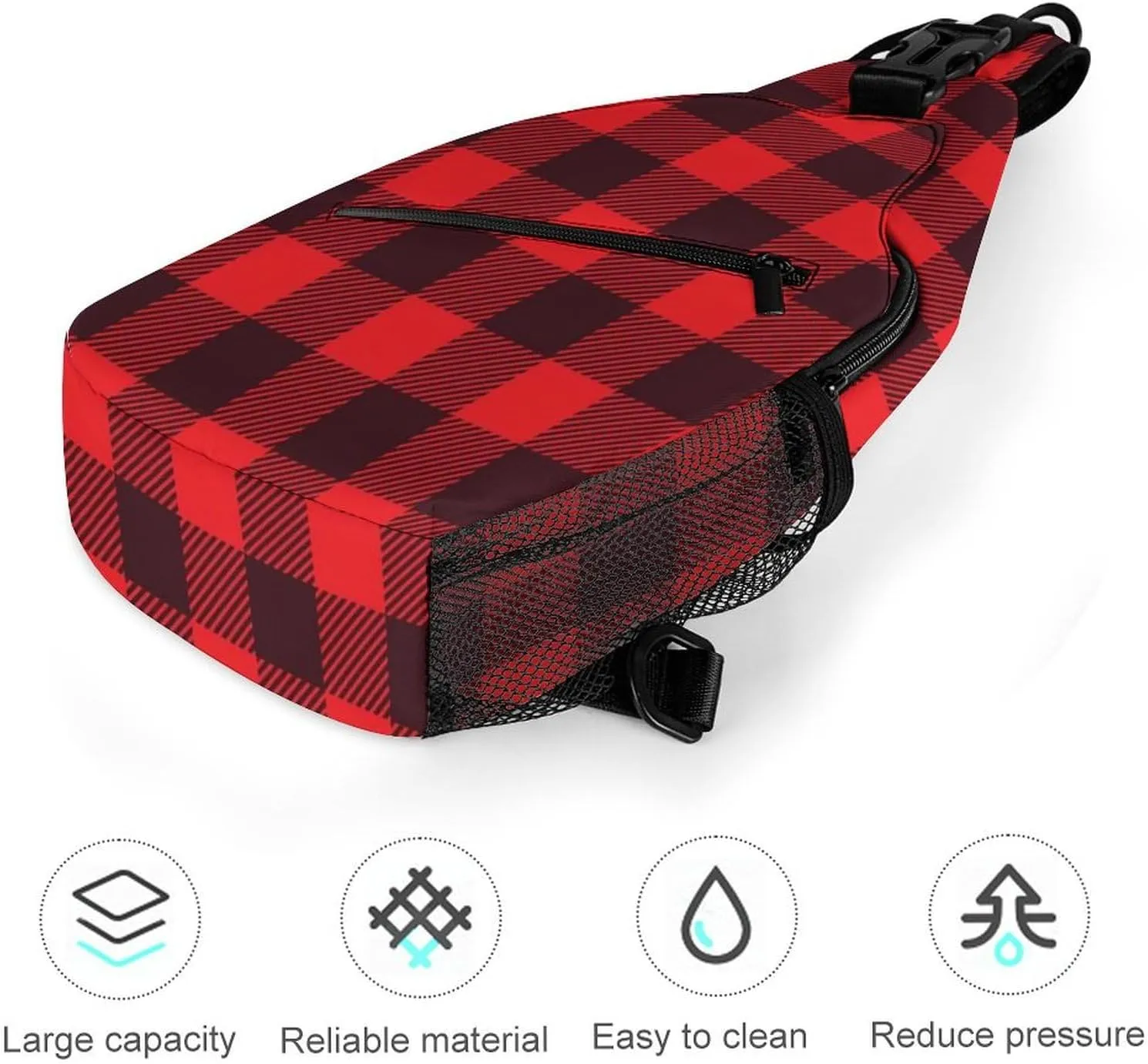 Sling Bag Crossbody Travel Hiking Chest Backpack Shoulder Daypack for Women Men (for Red Black Buffalo Check Plaid Pattern)