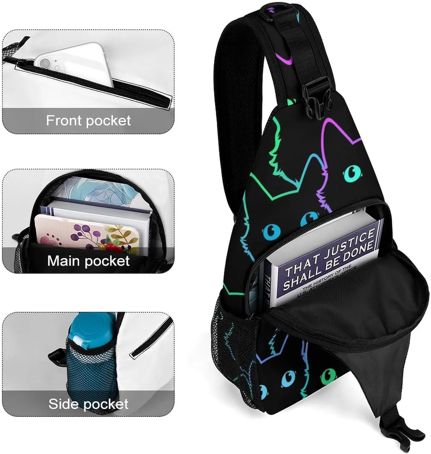 Sling Bag Cute Cat Funny Crossbody Shoulder Backpack Lovely Animal Adjustable Lightweight Travel Hiking Chest Bag for Men Women