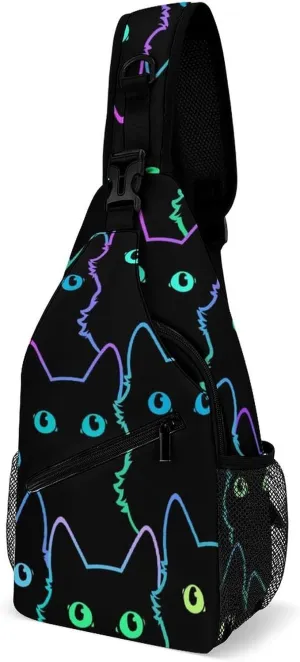 Sling Bag Cute Cat Funny Crossbody Shoulder Backpack Lovely Animal Adjustable Lightweight Travel Hiking Chest Bag for Men Women