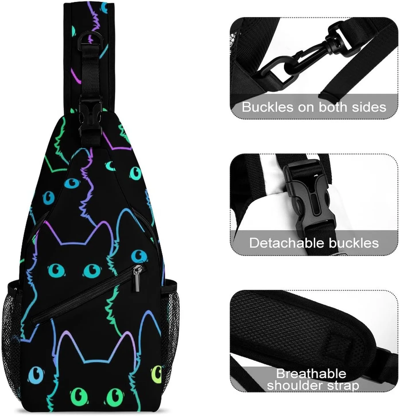 Sling Bag Cute Cat Funny Crossbody Shoulder Backpack Lovely Animal Adjustable Lightweight Travel Hiking Chest Bag for Men Women