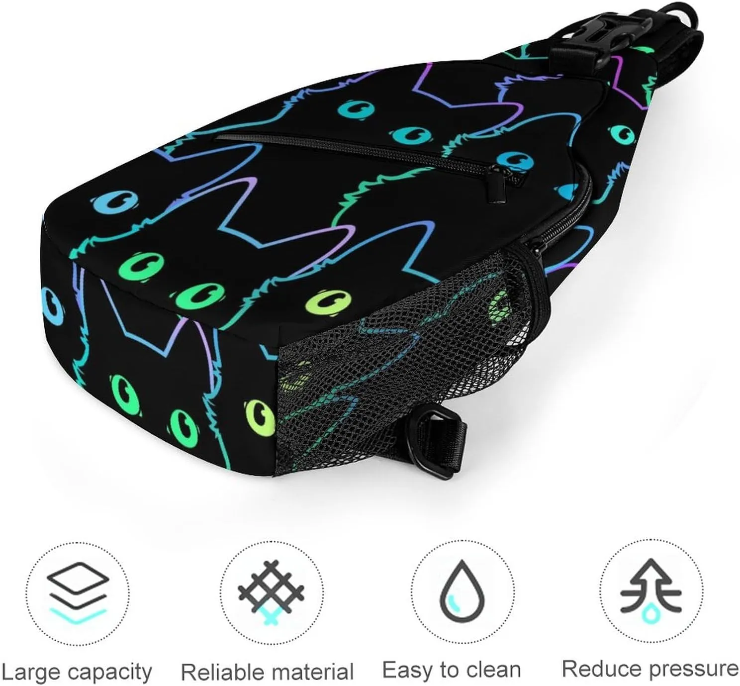 Sling Bag Cute Cat Funny Crossbody Shoulder Backpack Lovely Animal Adjustable Lightweight Travel Hiking Chest Bag for Men Women