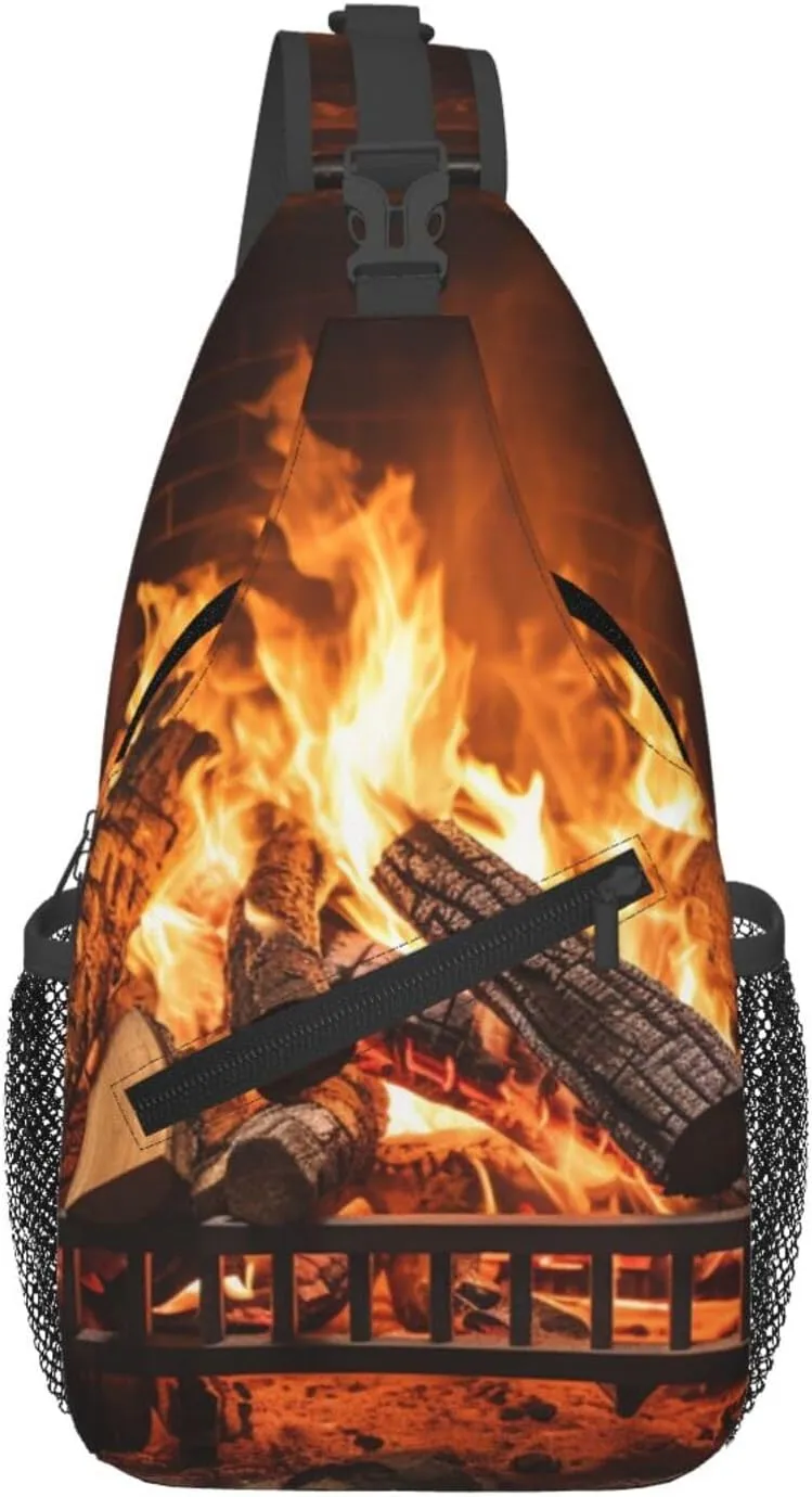 Sling Bag for Women Men Crossbody Bag Sling Backpack Burning Firewood Large Fireplace Chest Bag Fanny Packs Hiking Daypack