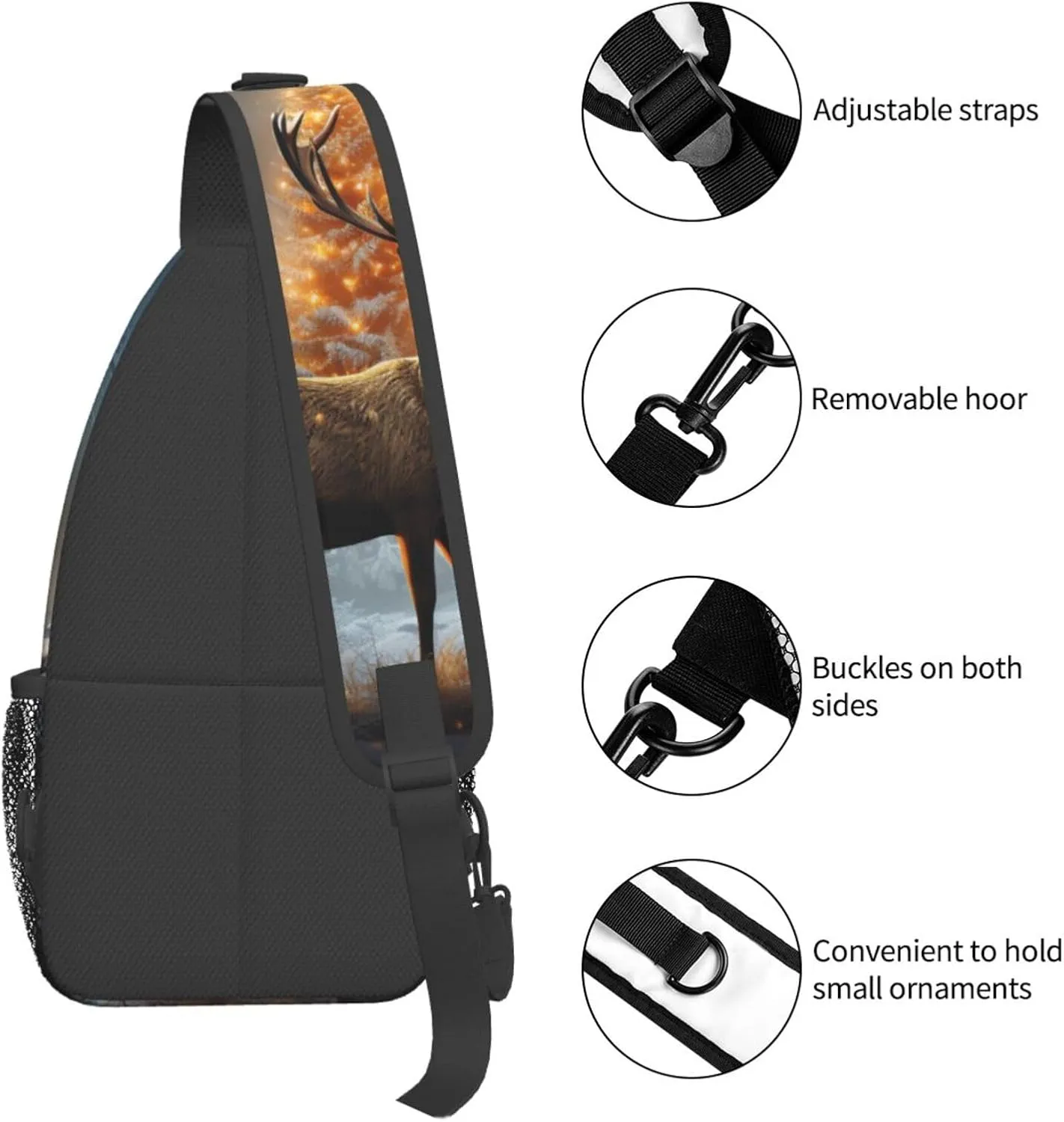 Sling Bag for Women Men Crossbody Bag Sling Backpack Christmas Tree and Deer Cross Body Bag Adjustable Chest Bag