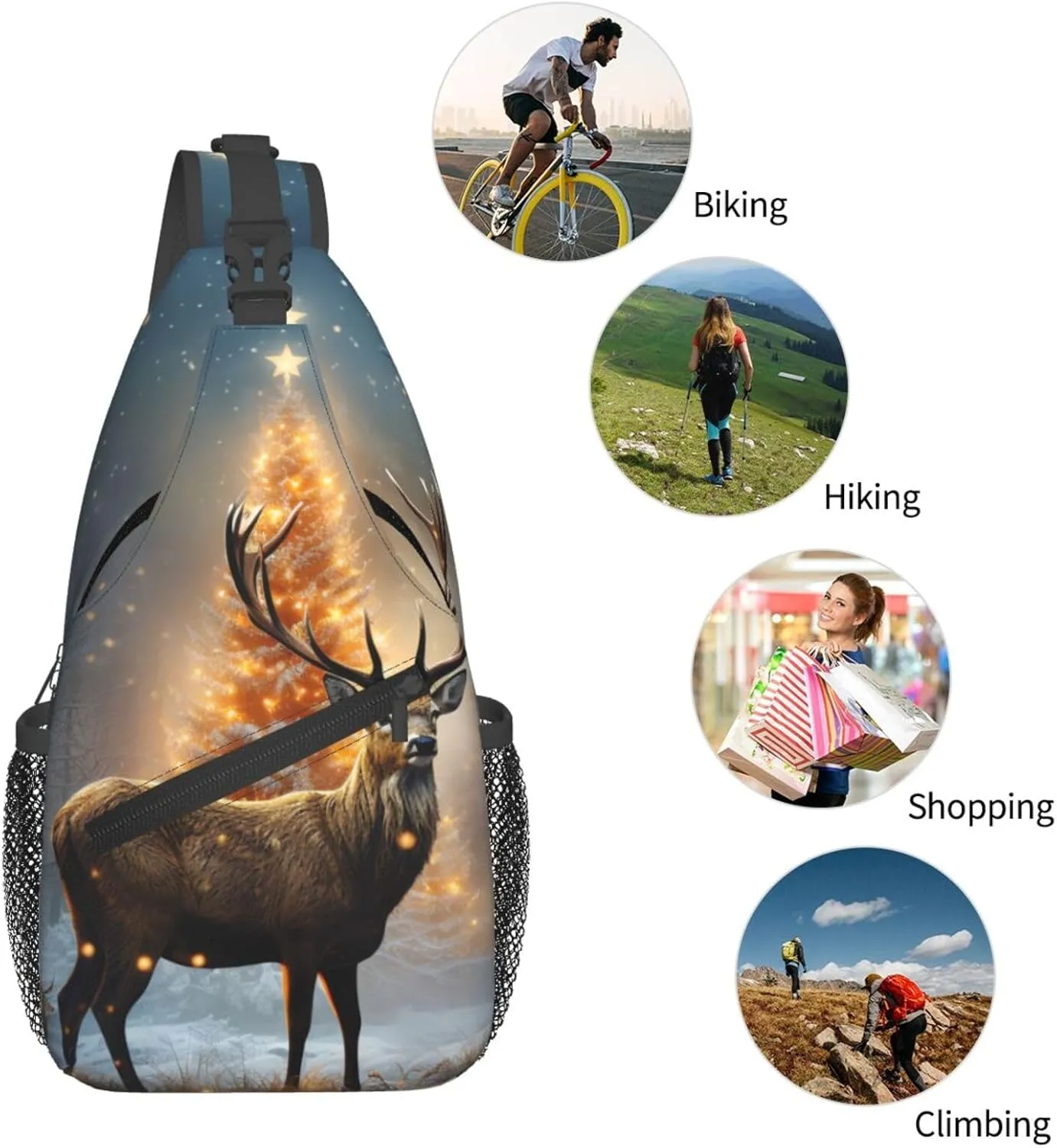 Sling Bag for Women Men Crossbody Bag Sling Backpack Christmas Tree and Deer Cross Body Bag Adjustable Chest Bag