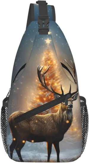 Sling Bag for Women Men Crossbody Bag Sling Backpack Christmas Tree and Deer Cross Body Bag Adjustable Chest Bag