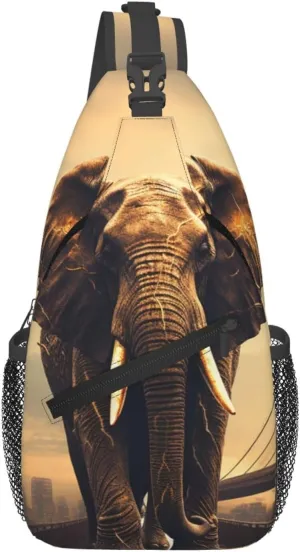 Sling Bag for Women Men Crossbody Bag Sling Backpack Elephant On A Bridge Cross Body Bag Adjustable Chest Bag