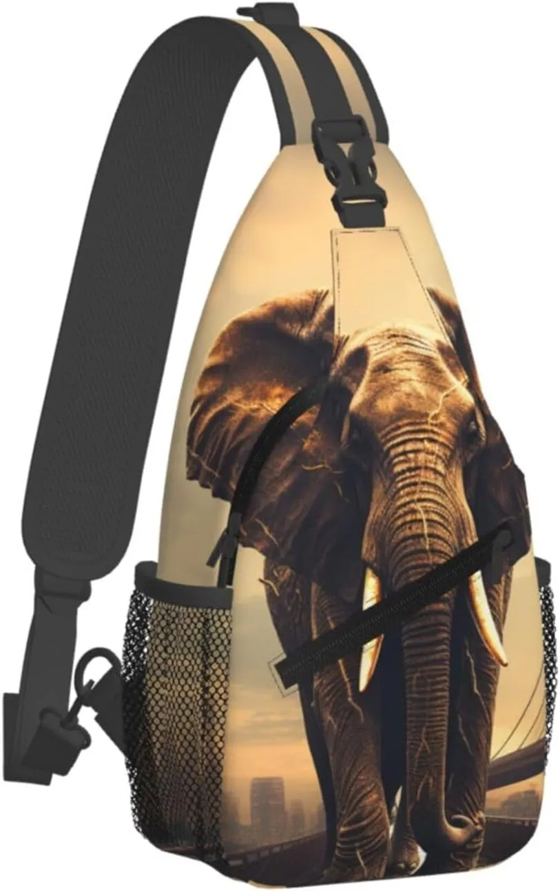 Sling Bag for Women Men Crossbody Bag Sling Backpack Elephant On A Bridge Cross Body Bag Adjustable Chest Bag