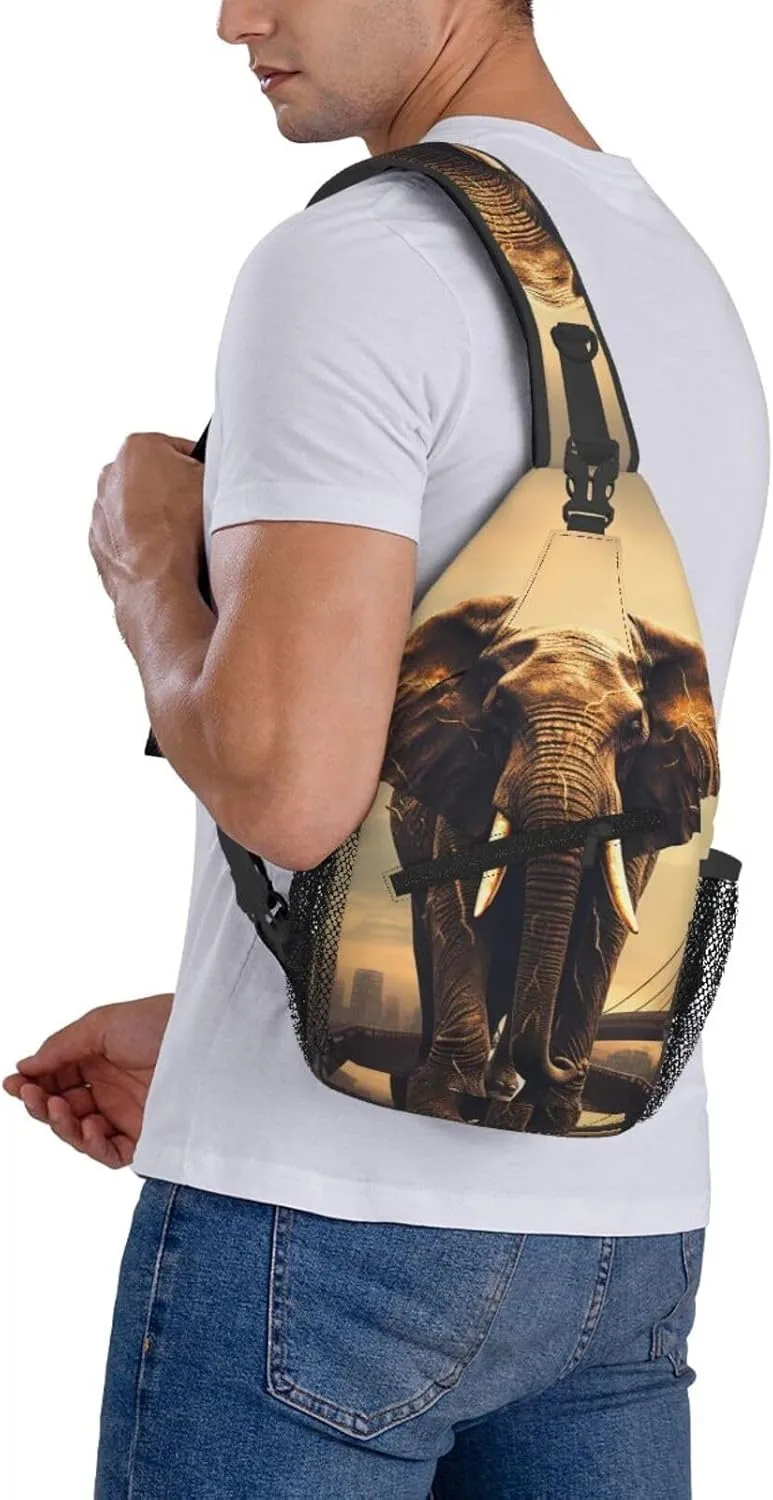Sling Bag for Women Men Crossbody Bag Sling Backpack Elephant On A Bridge Cross Body Bag Adjustable Chest Bag