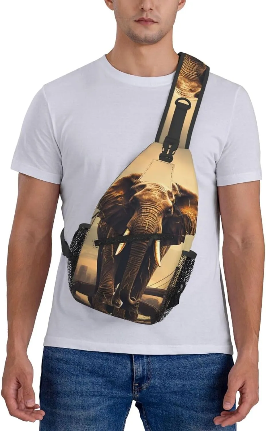 Sling Bag for Women Men Crossbody Bag Sling Backpack Elephant On A Bridge Cross Body Bag Adjustable Chest Bag