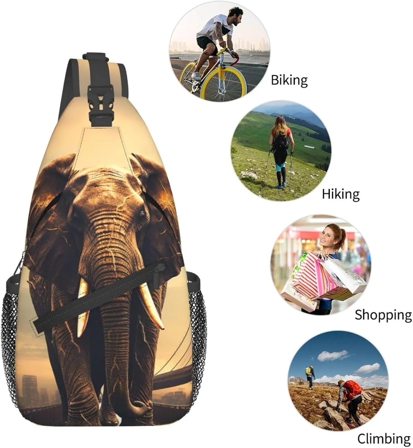 Sling Bag for Women Men Crossbody Bag Sling Backpack Elephant On A Bridge Cross Body Bag Adjustable Chest Bag