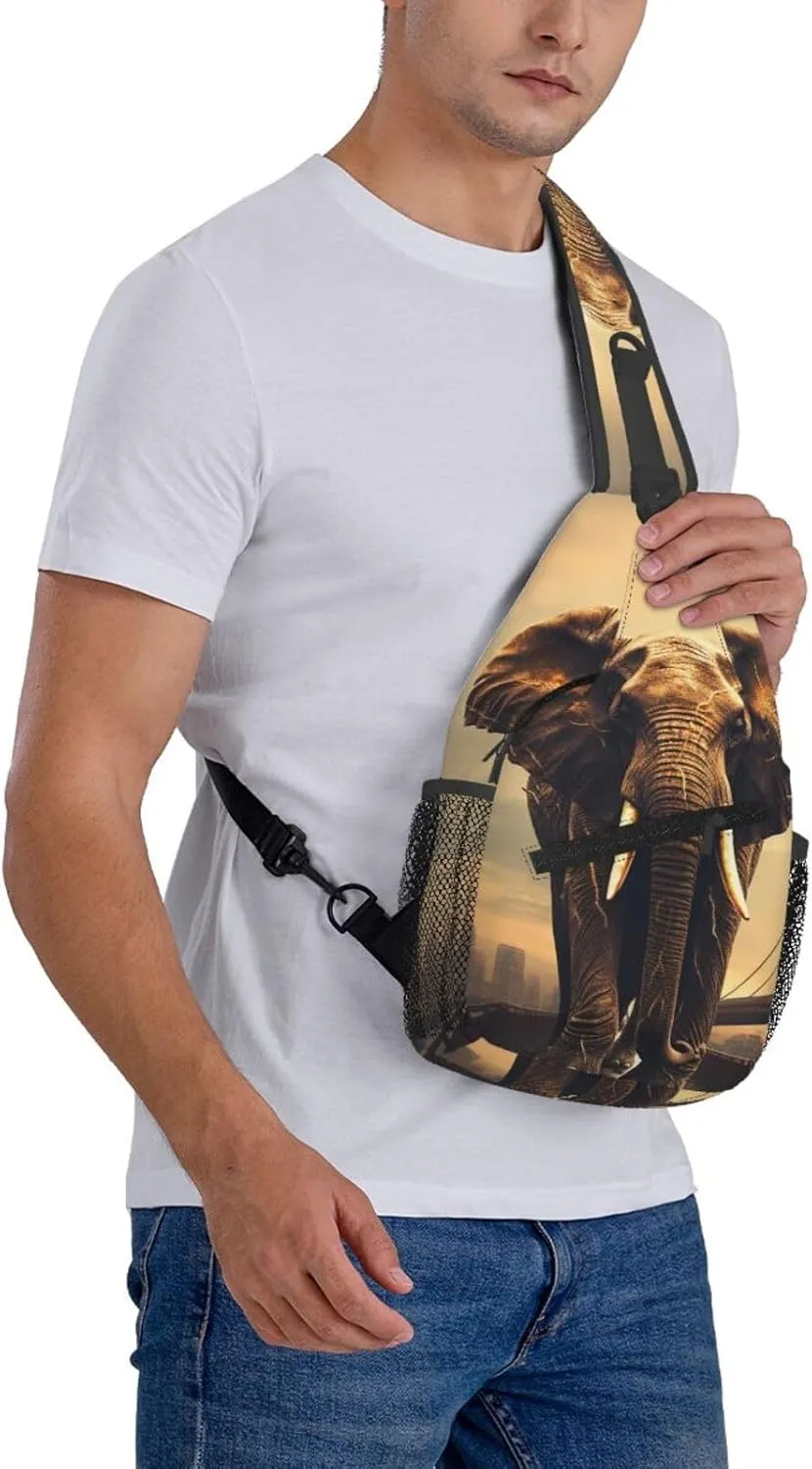 Sling Bag for Women Men Crossbody Bag Sling Backpack Elephant On A Bridge Cross Body Bag Adjustable Chest Bag