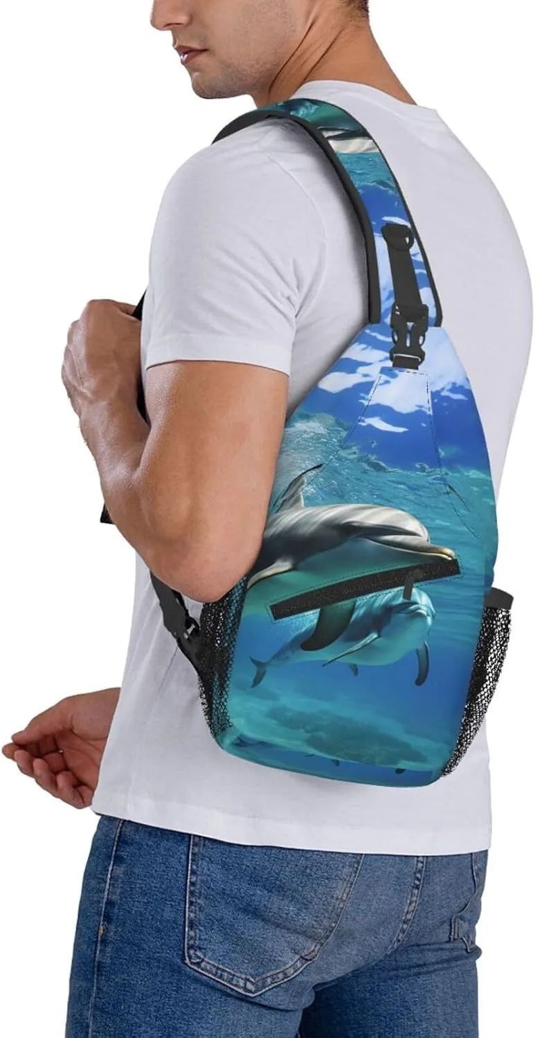Sling Bag for Women Men Crossbody Bag Sling Backpack Marine dolphin Cross Body Bag Adjustable Chest Bag