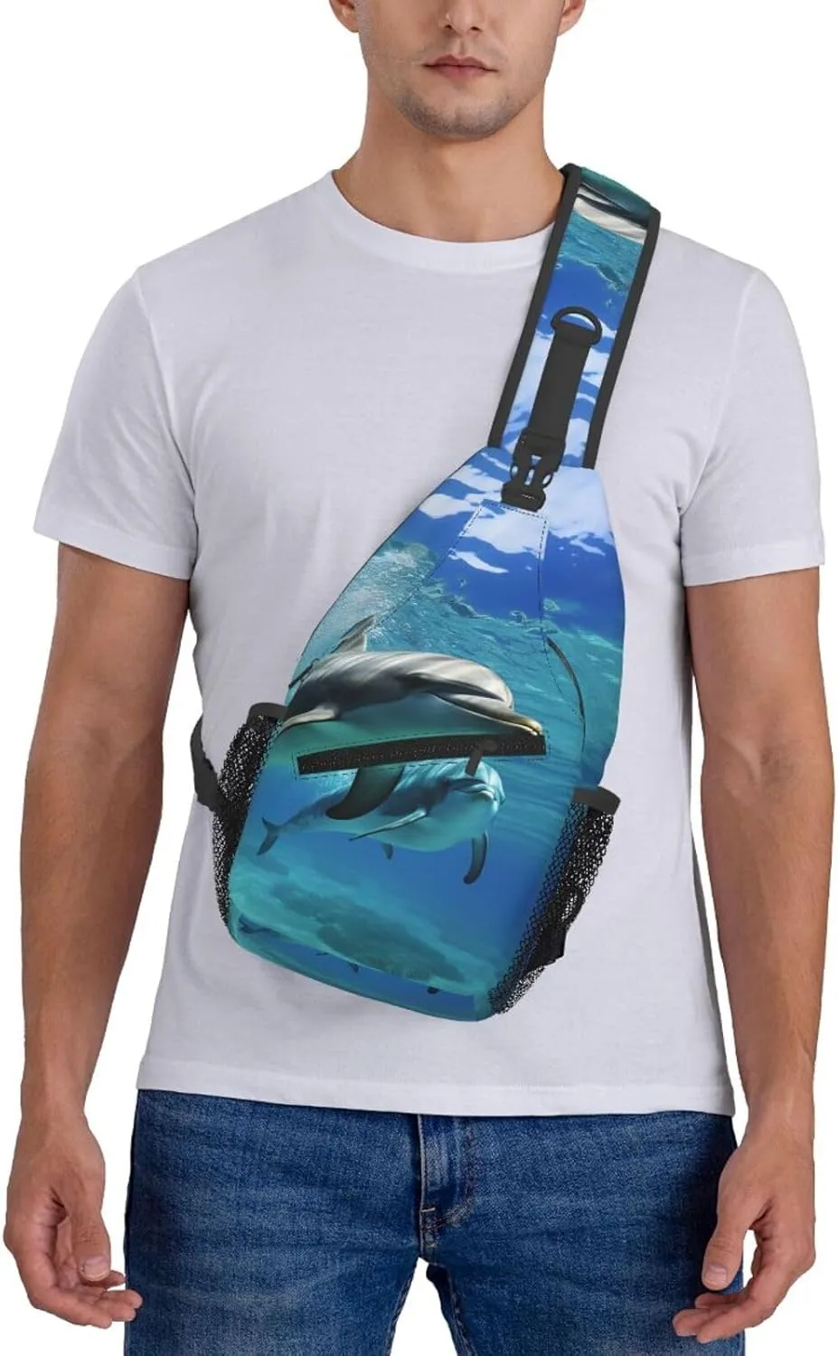 Sling Bag for Women Men Crossbody Bag Sling Backpack Marine dolphin Cross Body Bag Adjustable Chest Bag