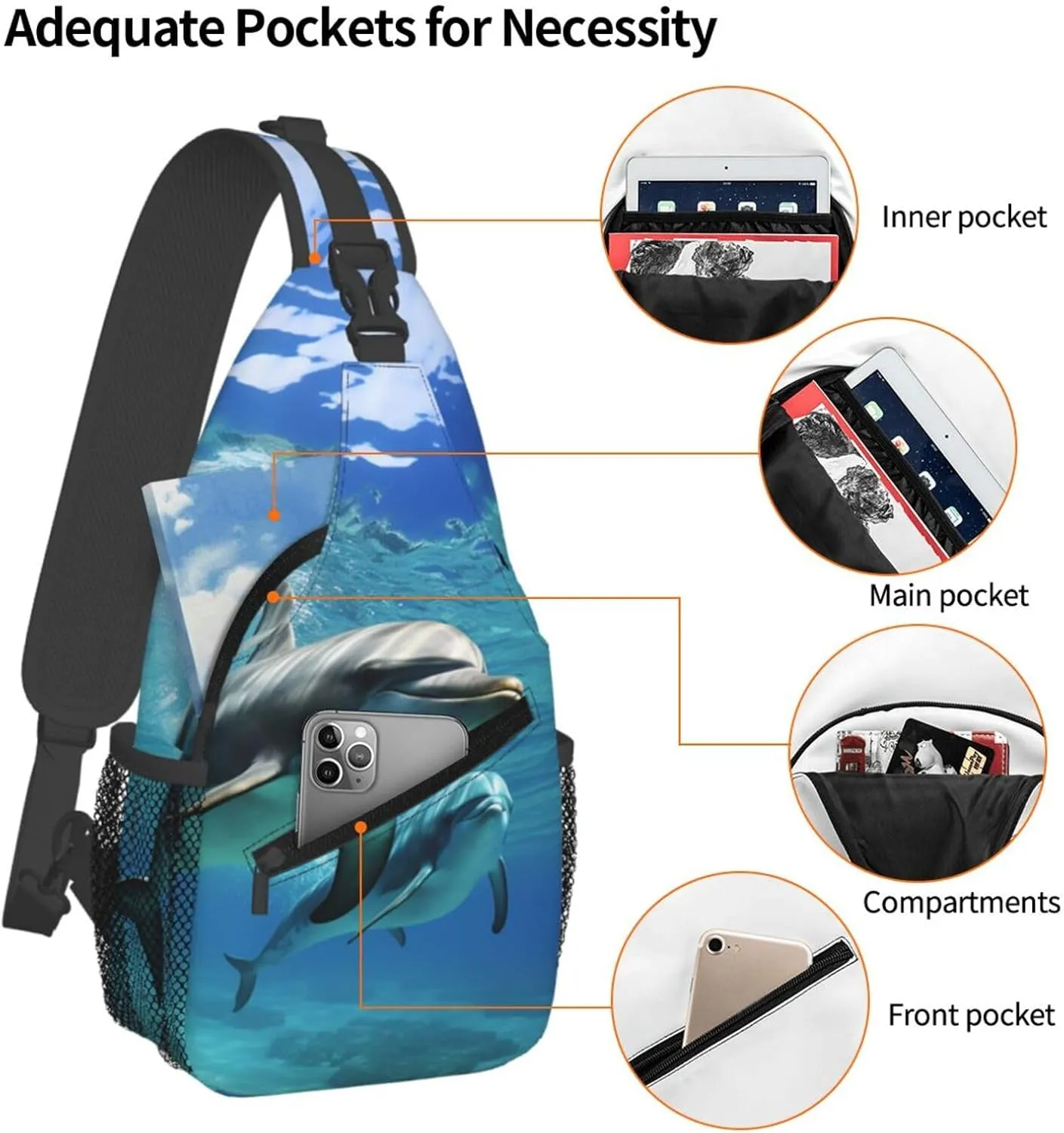Sling Bag for Women Men Crossbody Bag Sling Backpack Marine dolphin Cross Body Bag Adjustable Chest Bag
