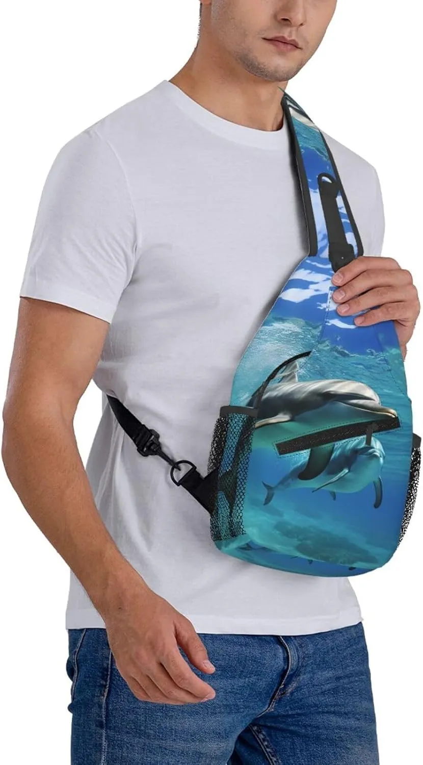 Sling Bag for Women Men Crossbody Bag Sling Backpack Marine dolphin Cross Body Bag Adjustable Chest Bag