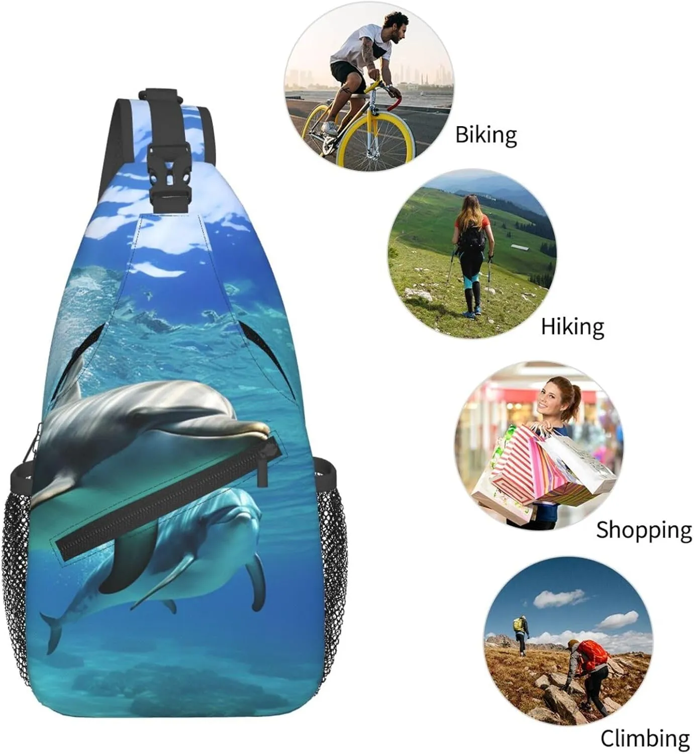 Sling Bag for Women Men Crossbody Bag Sling Backpack Marine dolphin Cross Body Bag Adjustable Chest Bag