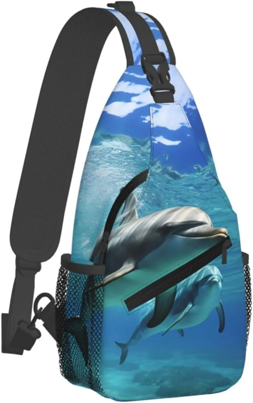 Sling Bag for Women Men Crossbody Bag Sling Backpack Marine dolphin Cross Body Bag Adjustable Chest Bag