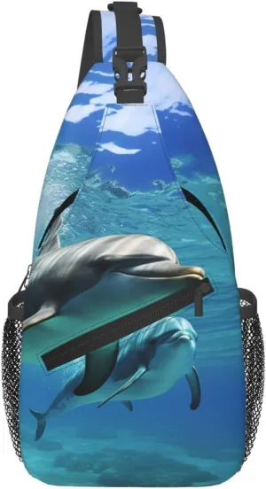 Sling Bag for Women Men Crossbody Bag Sling Backpack Marine dolphin Cross Body Bag Adjustable Chest Bag