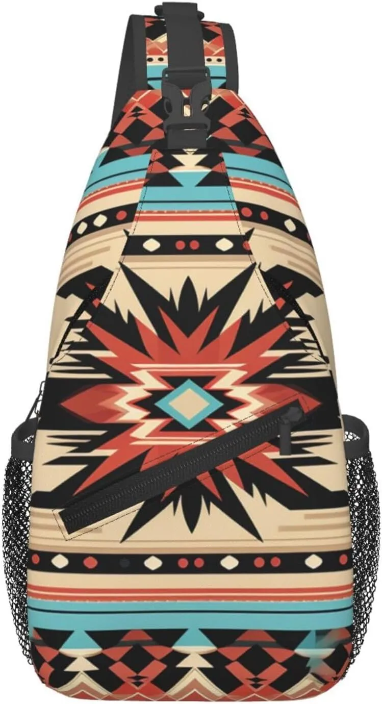 Sling Bag for Women Men Crossbody Bag Sling Backpack Orange folk pattern Cross Body Bag Adjustable Chest Bag