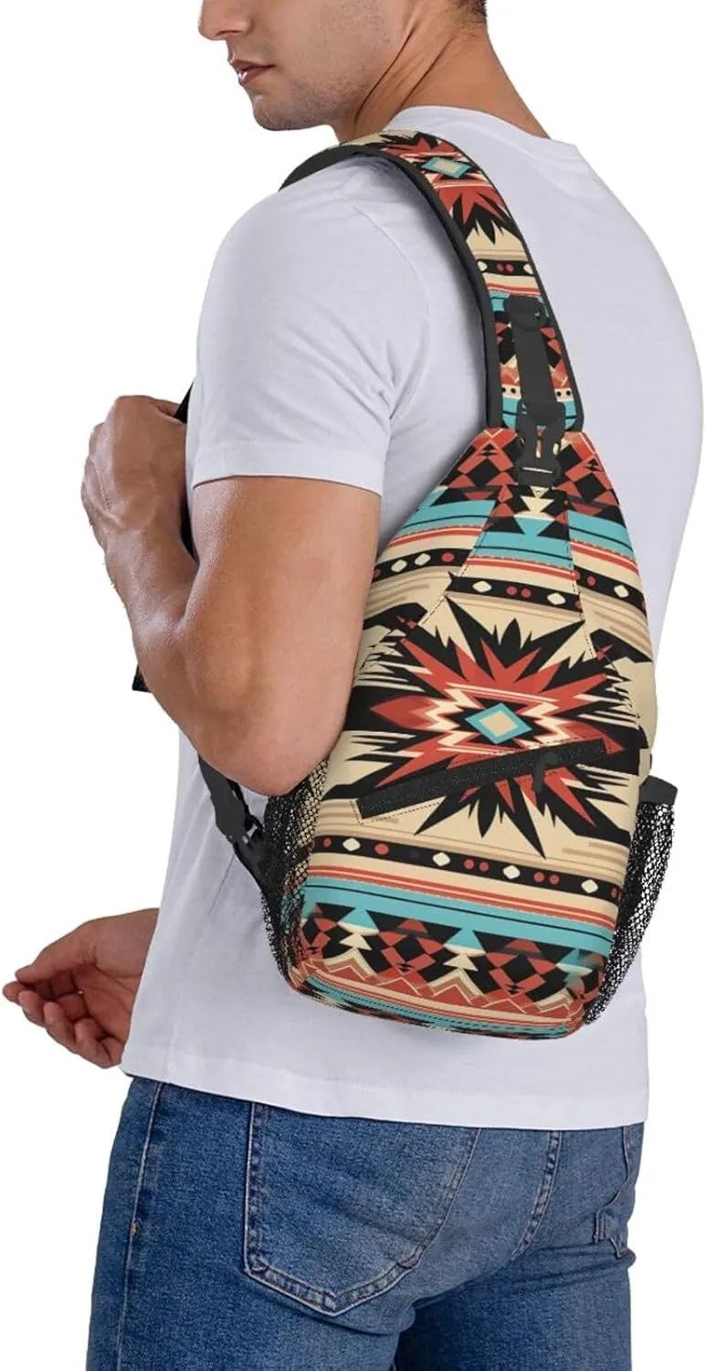 Sling Bag for Women Men Crossbody Bag Sling Backpack Orange folk pattern Cross Body Bag Adjustable Chest Bag
