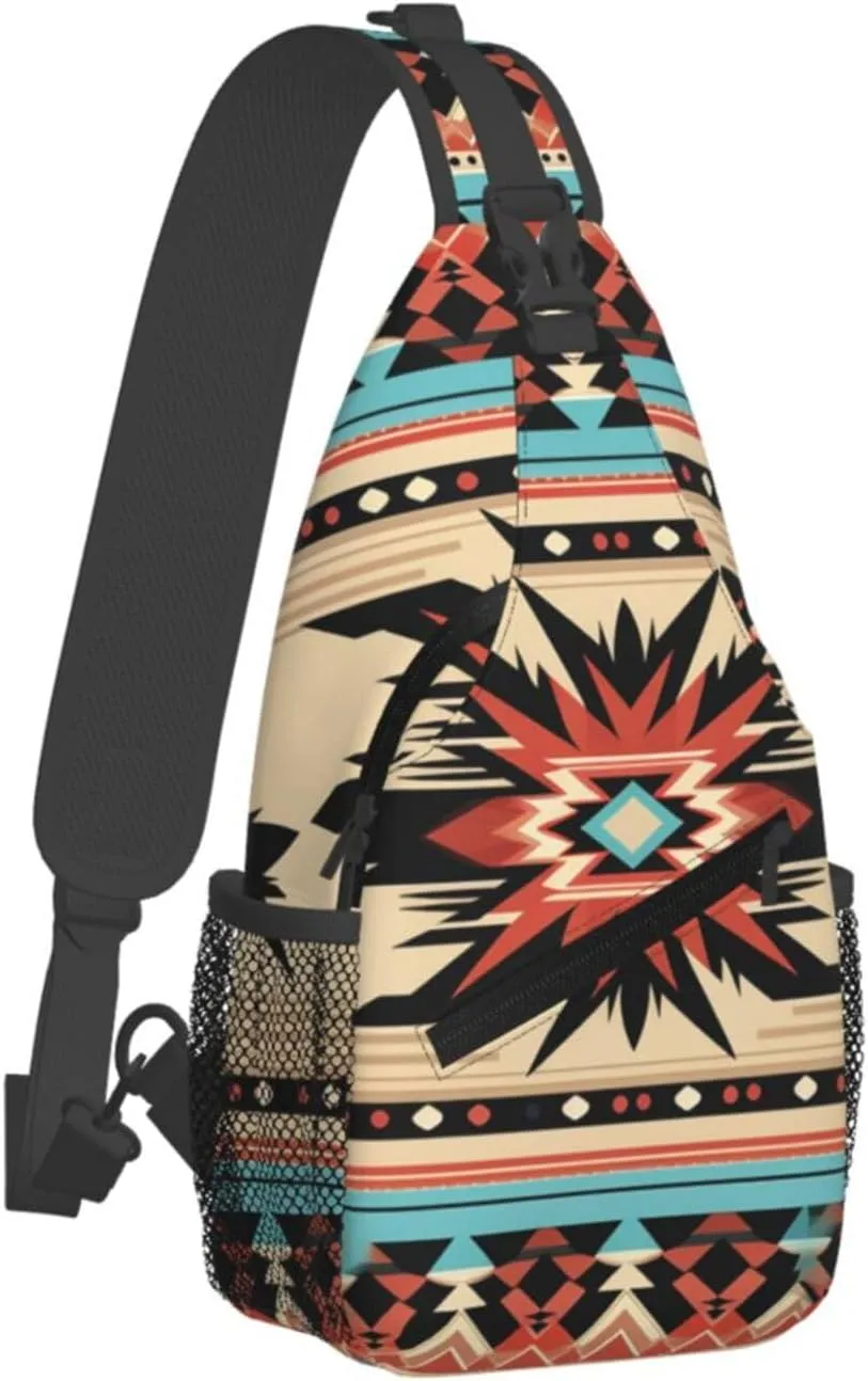 Sling Bag for Women Men Crossbody Bag Sling Backpack Orange folk pattern Cross Body Bag Adjustable Chest Bag