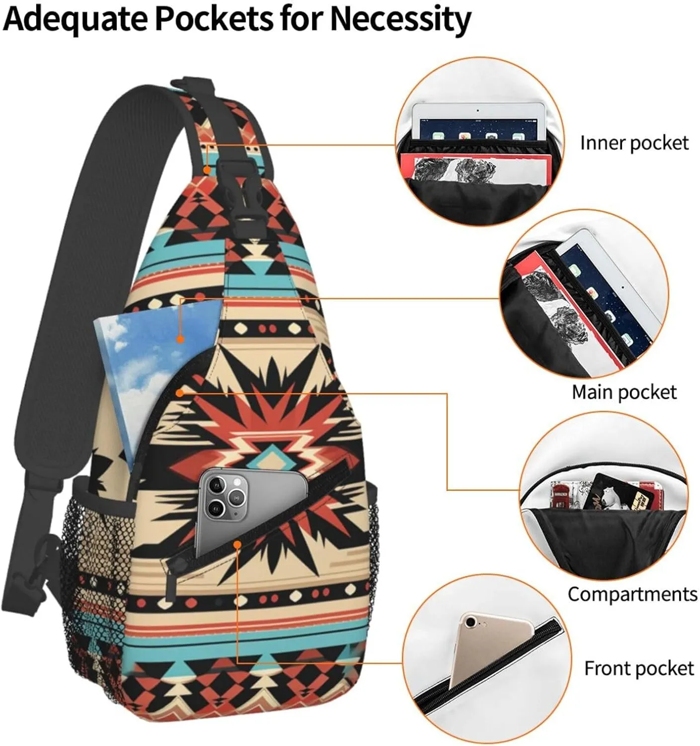 Sling Bag for Women Men Crossbody Bag Sling Backpack Orange folk pattern Cross Body Bag Adjustable Chest Bag